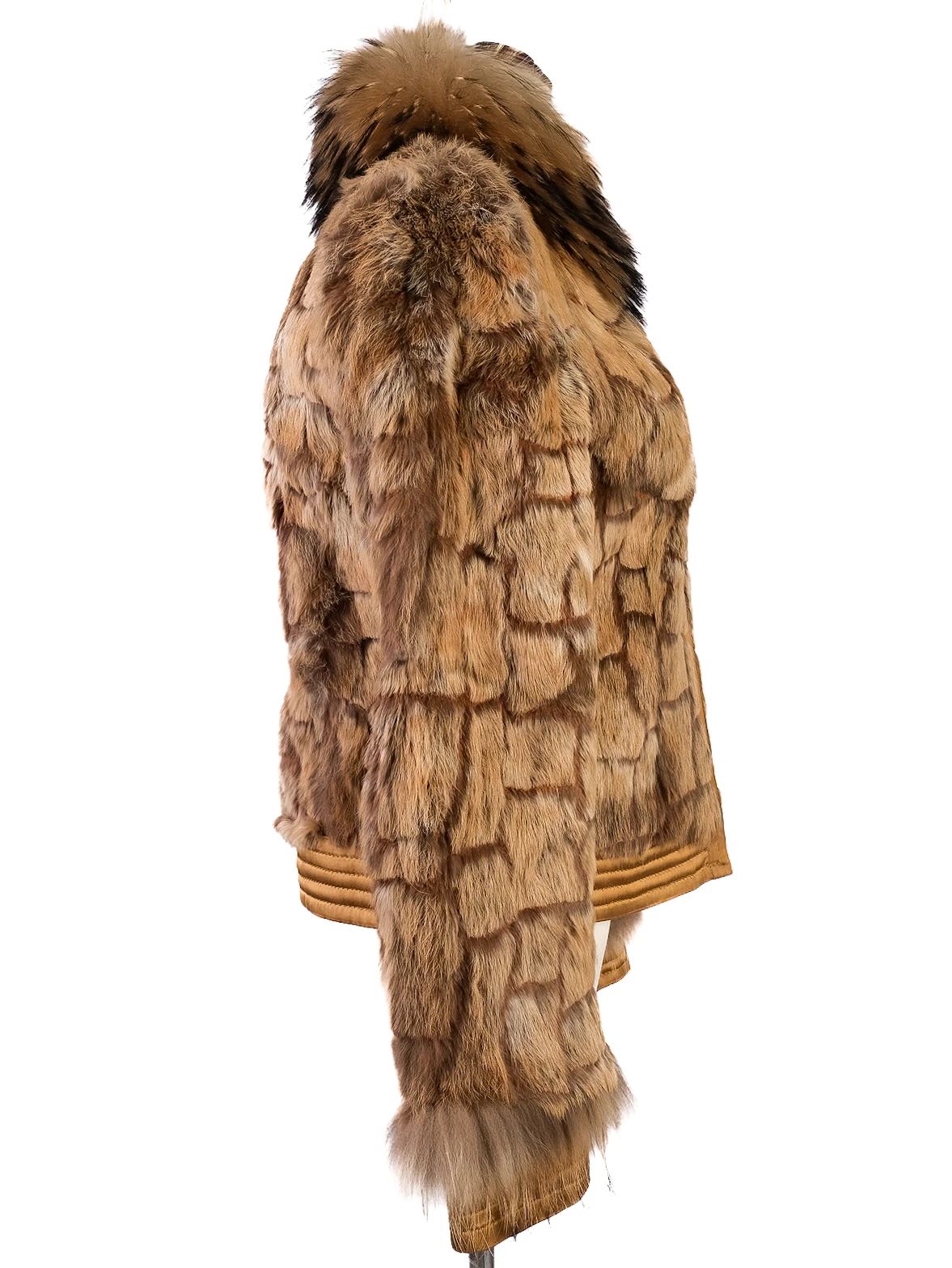 Excellent Gizia Orange Fur Jacket XS with Floral Embroidery