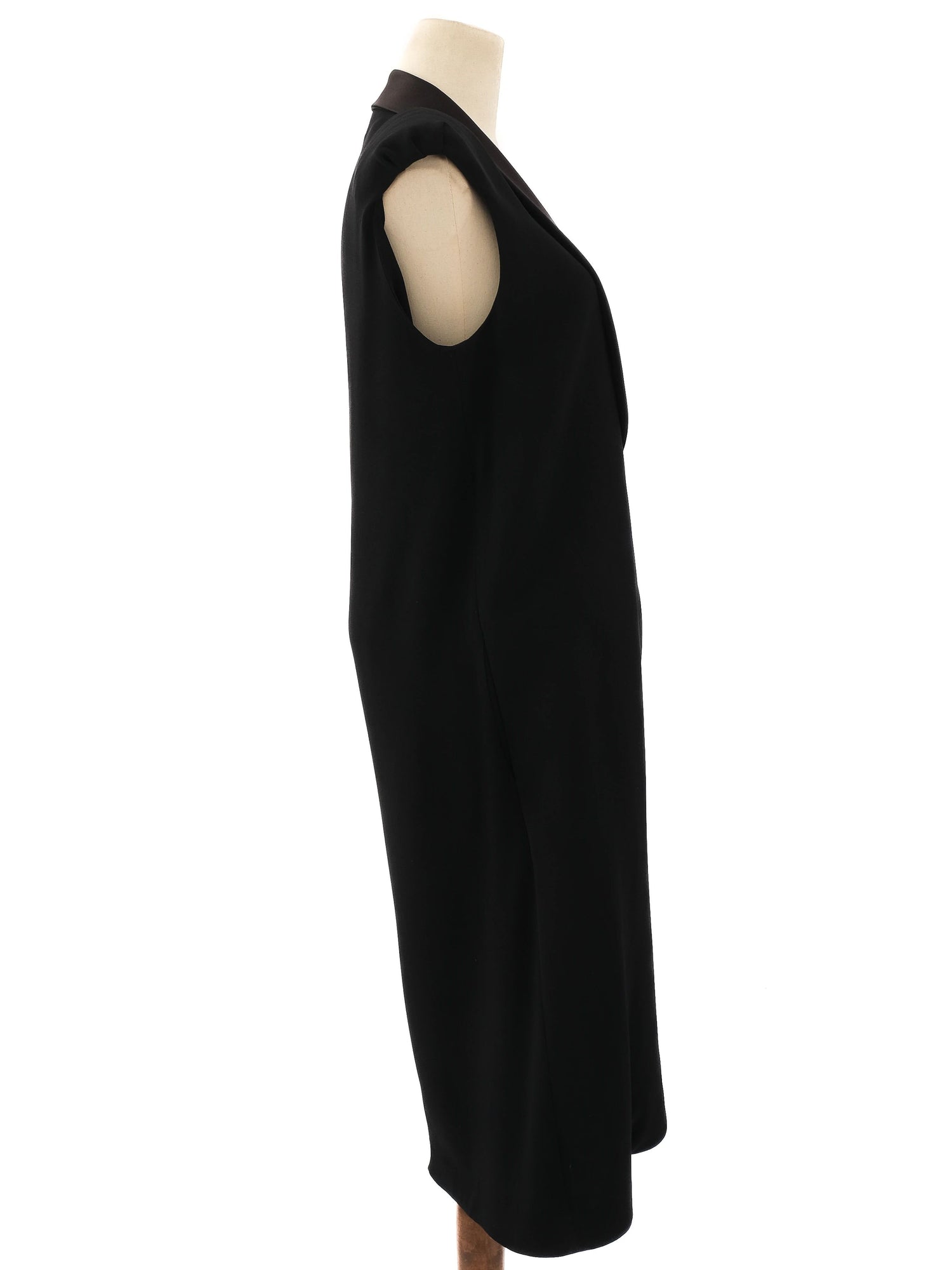 Excellent Lanvin Black Sleeveless Long Coat Size M Viscose