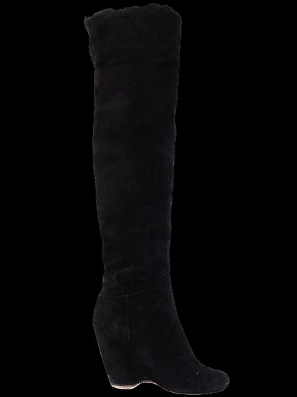 Excellent Giuseppe Zanotti Black Genuine Suede Knee-High Wedge Boots Size 36
