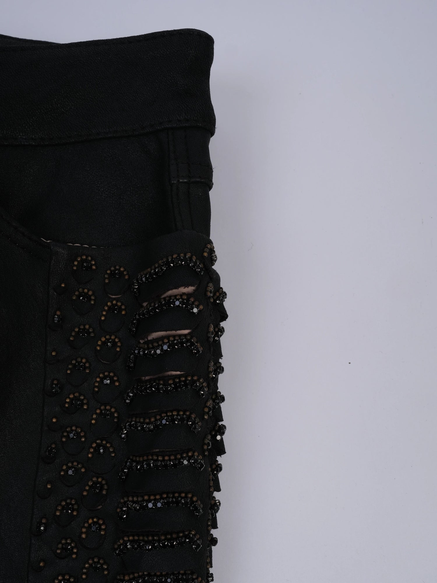 NEW Alice+Olivia Black Leather Pants with Beadwork Size M