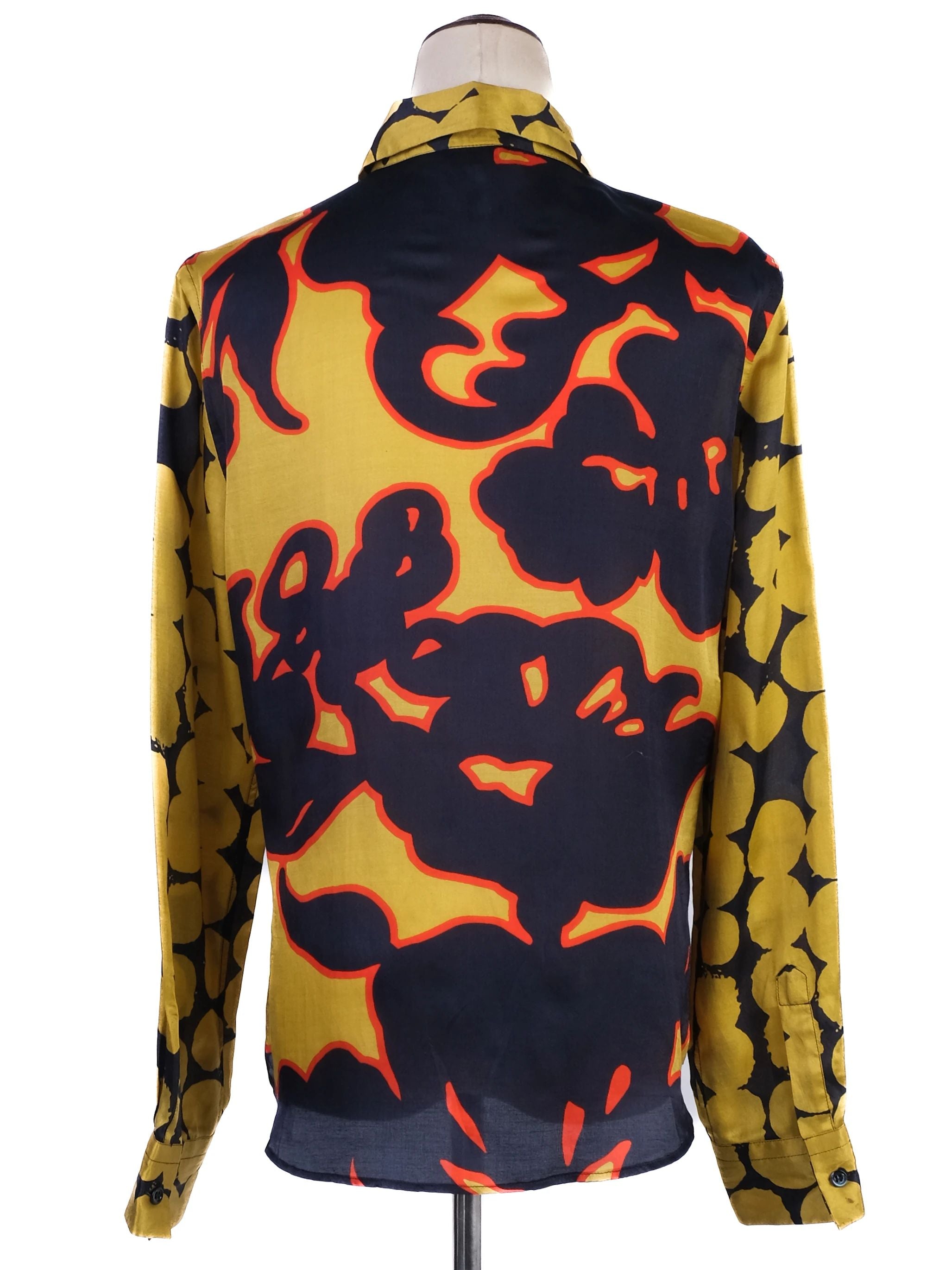 Excellent Moschino Long-Sleeved Silk Blouse Bold Pattern Women