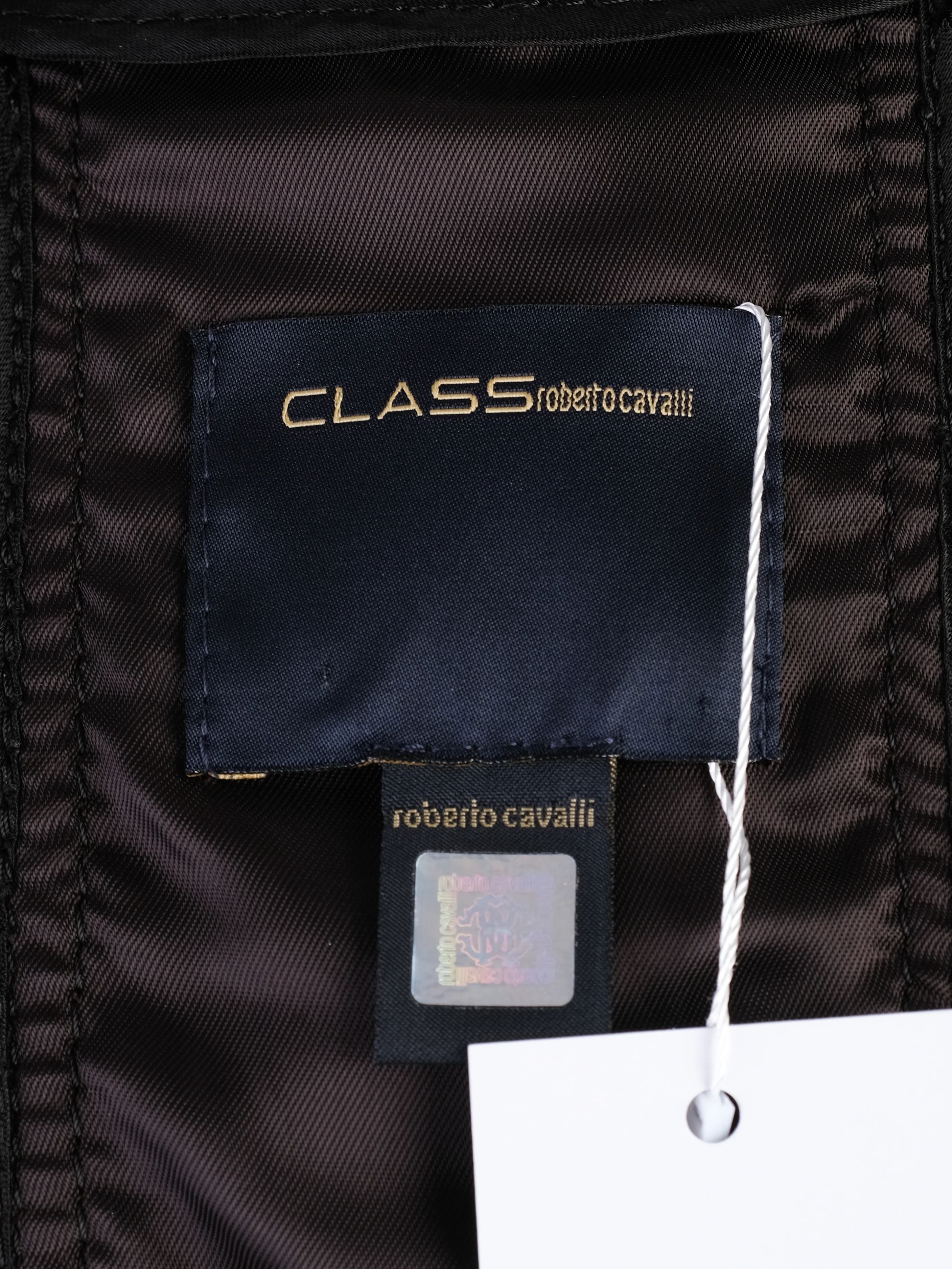 Class Roberto Cavalli Black Leather Long Coat Excellent Condition