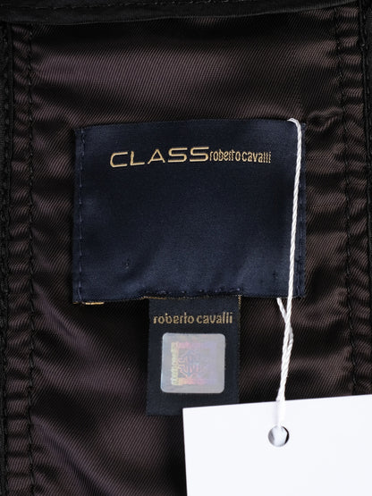 Class Roberto Cavalli Black Leather Long Coat Excellent Condition