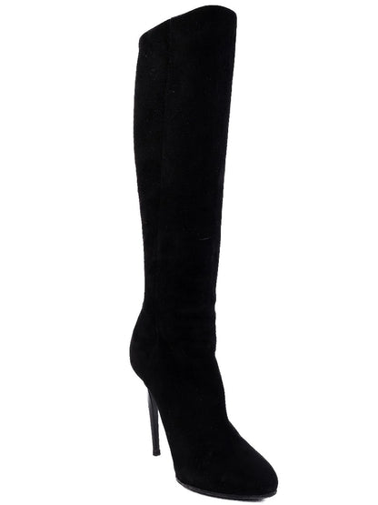 Excellent Jimmy Choo Black Genuine Suede High-Heeled Boots Size 37.5