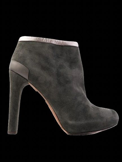 Excellent Fendi Gray Leather High-Heeled Ankle Boots Size 38