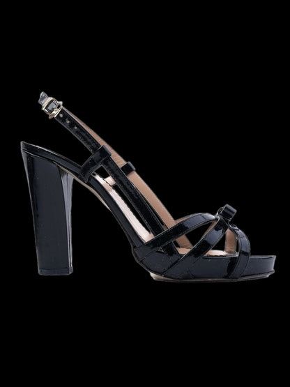 Excellent Emporio Armani Black Leather High-Heeled Sandals Size 38.5