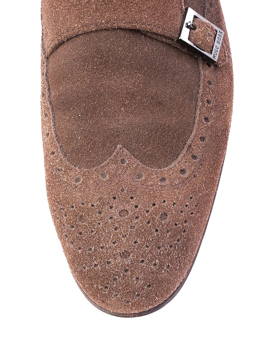 Excellent Hugo Boss Brown Suede Double Monk Strap Shoes Size 40