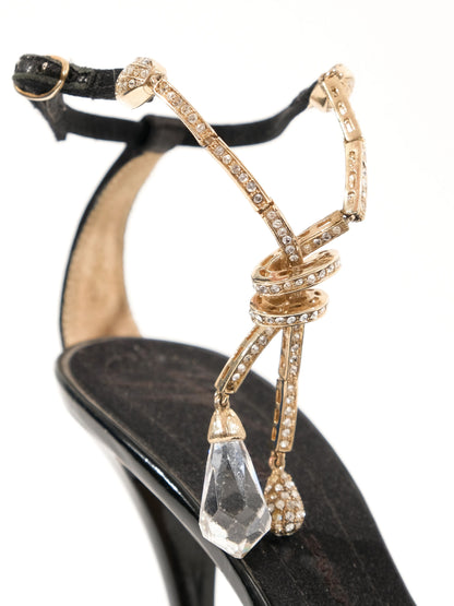 Excellent Giuseppe Zanotti Black Fabric High-Heeled Shoes Size 38