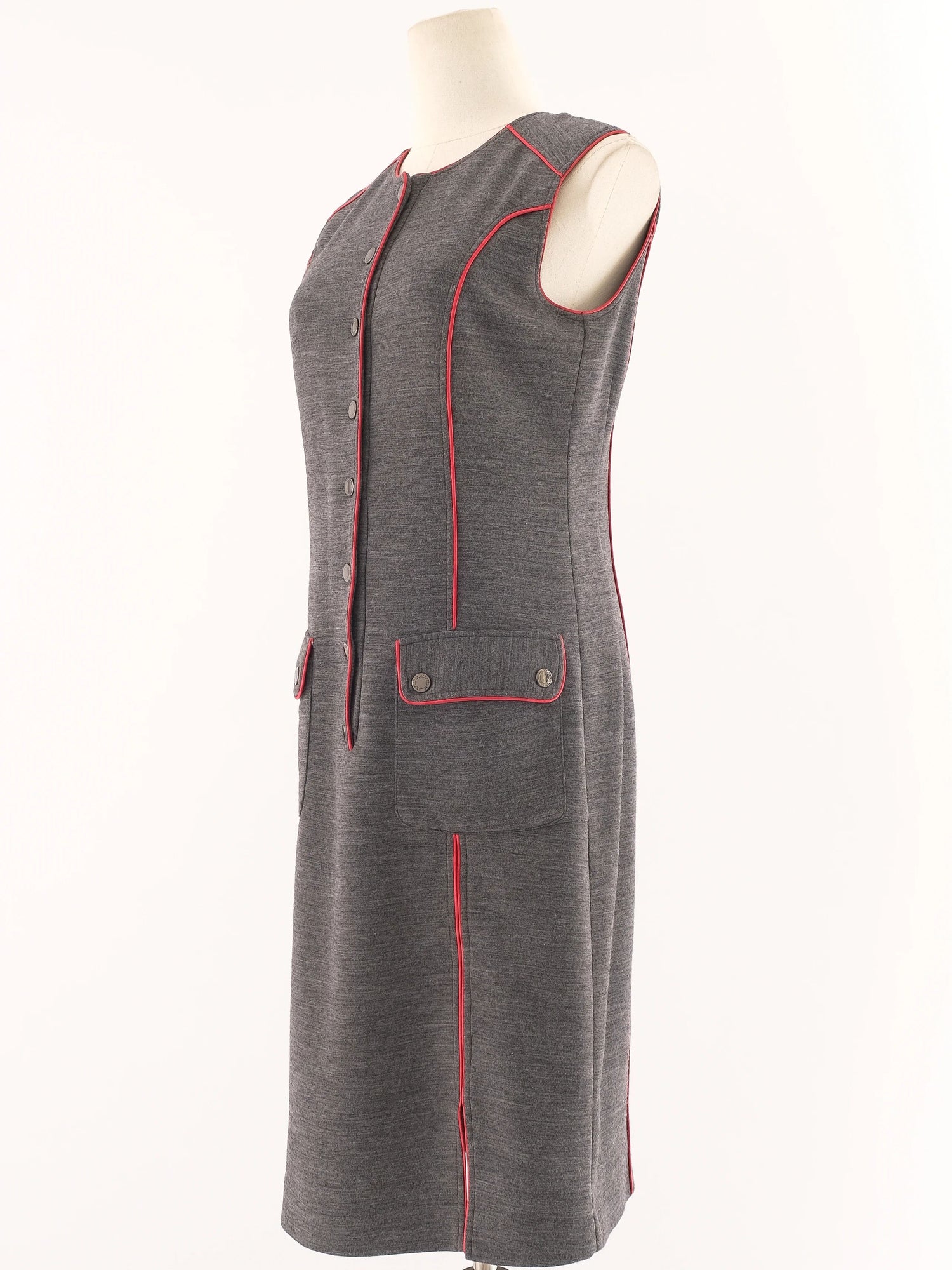 Excellent Gray Wool Sleeveless Button-Down Dress Size L