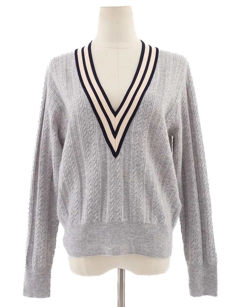 Excellent Sandro Gray Wool Cable-Knit Sweater Size S with V-Neck