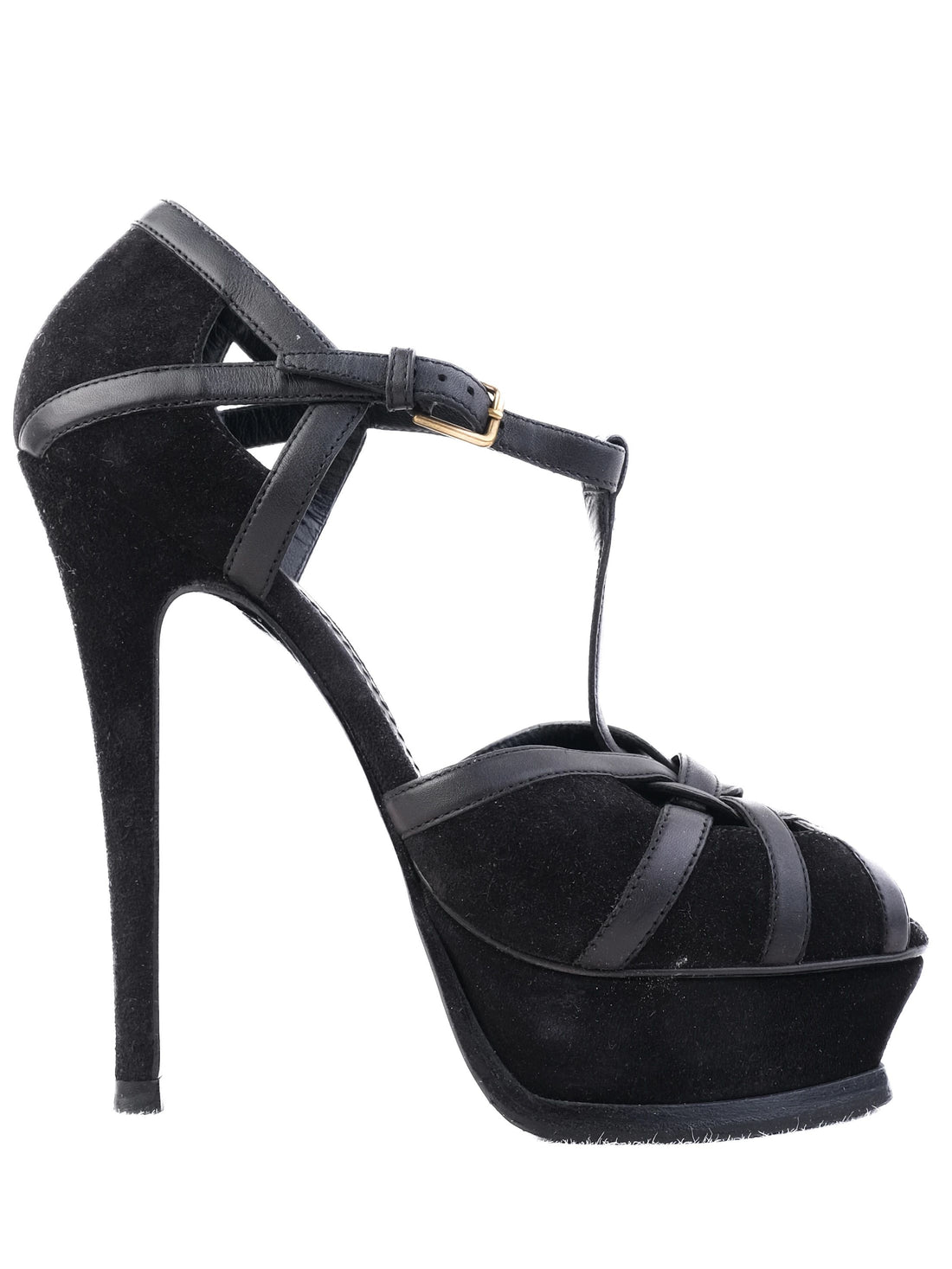 Excellent Yves Saint Laurent Black Leather High-Heeled Sandals Size 36