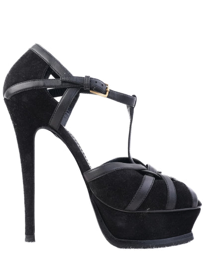 Excellent Yves Saint Laurent Black Leather High-Heeled Sandals Size 36