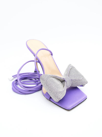 Excellent Purple High-Heeled Sandals with Bow, Size 39 Women