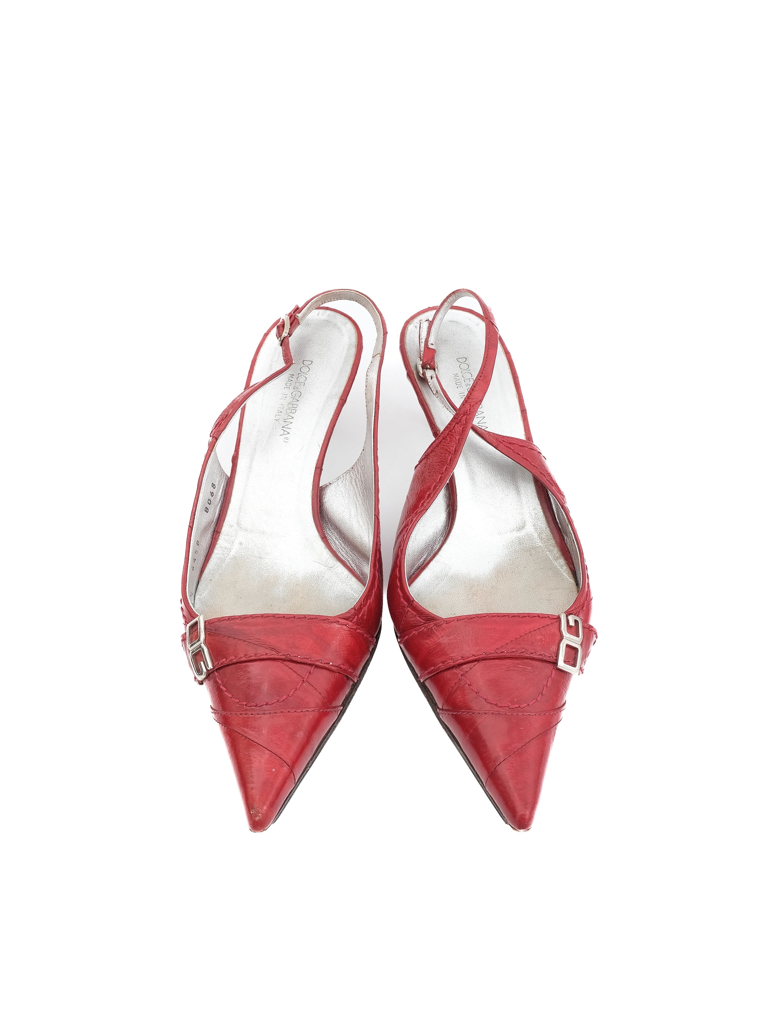 Excellent Dolce Gabbana Red Leather Slingback Heels Size 37.5