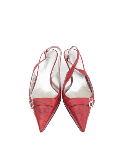 Excellent Dolce Gabbana Red Leather Slingback Heels Size 37.5