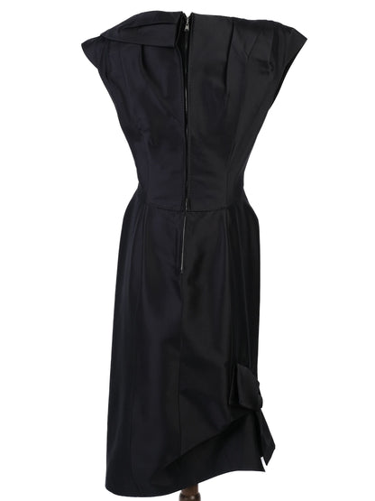 NEW Louis Vuitton Black Silk Dress Size L with Unique Collar Detail