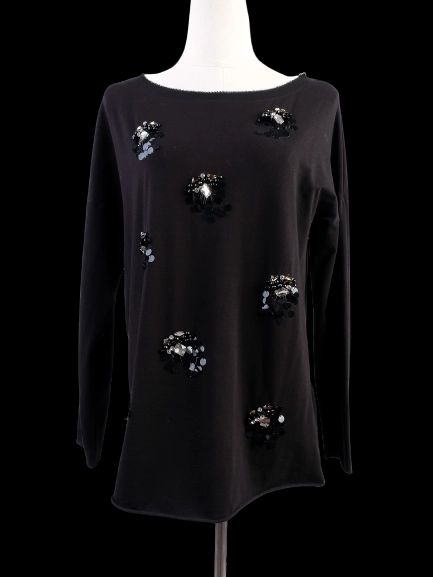 Excellent Luisa Spagnoli Black Cotton Top Size S with Decorative Embellishments