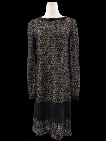 Excellent St. John Geometric Long-Sleeved Dress Size S Black/Brown