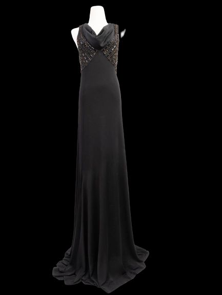 Excellent Pierre Cardin Black Viscose Gown Size XS with Embellishments