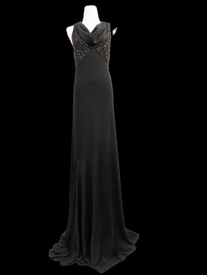 Excellent Pierre Cardin Black Viscose Gown Size XS with Embellishments