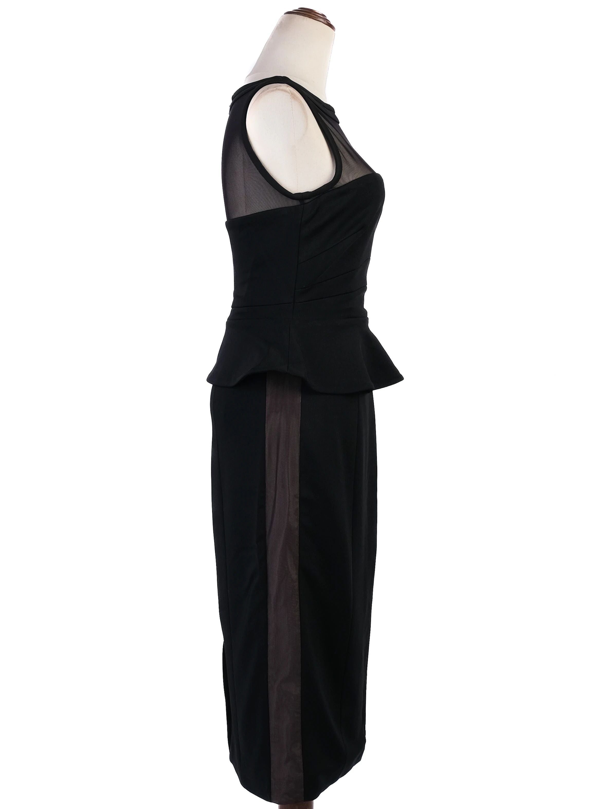 Excellent Karen Millen Black Viscose Dress Size M with Peplum Detail