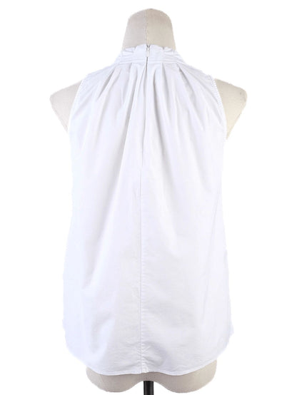 Excellent Burberry White Sleeveless Blouse M Cotton High Neck