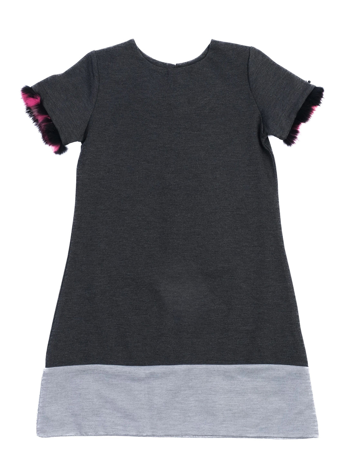 NEW Fendi Kids Dress Gray Silk Size 8 with Fur Trimming