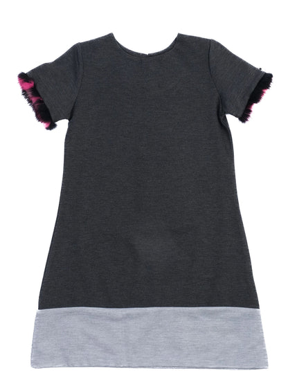 NEW Fendi Kids Dress Gray Silk Size 8 with Fur Trimming