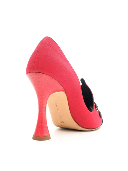 Perfect Manolo Blahnik Red Heeled Shoes Size 37 with Black Trim