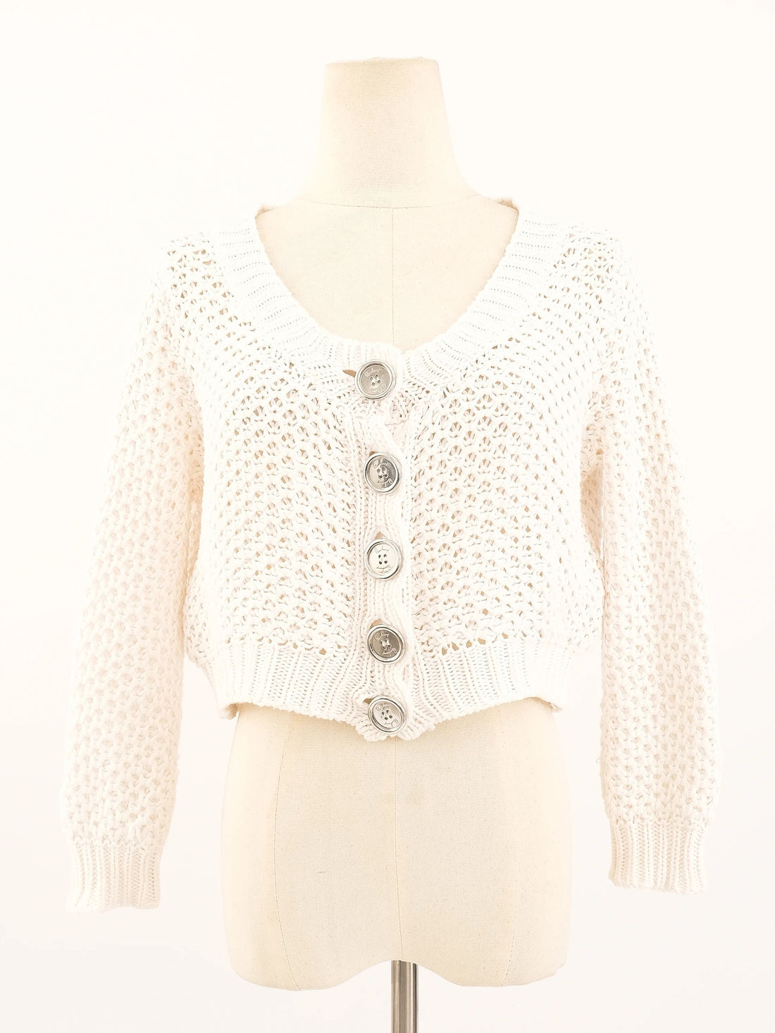 Excellent Burberry White Crochet Cardigan Size S Women&