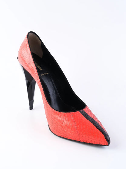 Good Fendi Orange Snakeskin Pattern High Heeled Shoes Size 40
