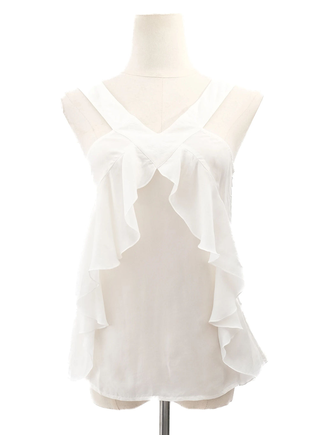 Excellent MaxCo White Cotton Sleeveless Blouse Size S with Ruffles
