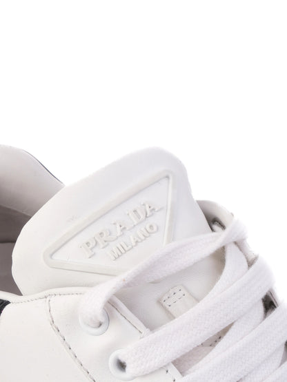 Excellent Prada White Leather Sneakers Size 37 with Black Accents