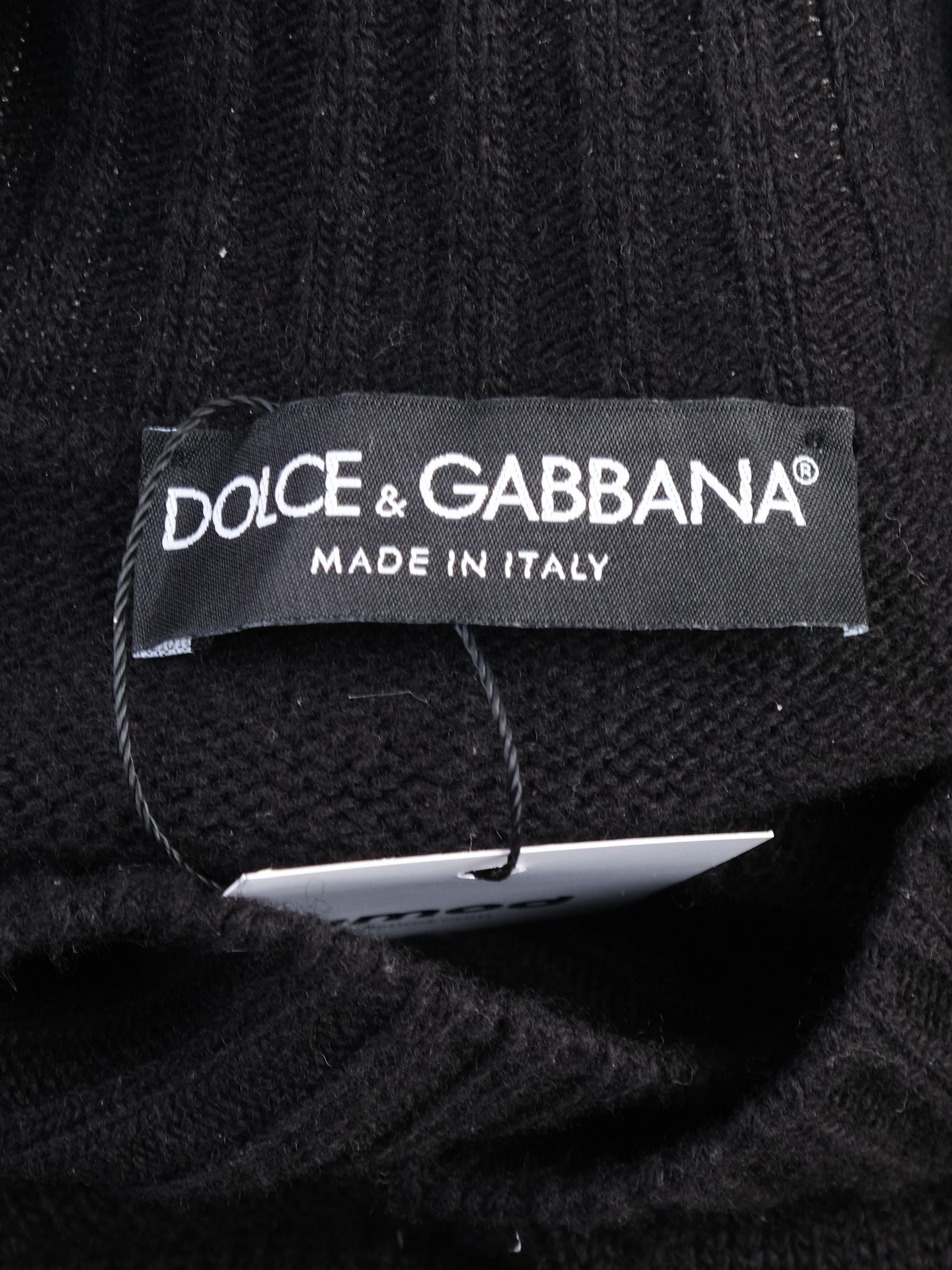 Excellent Dolce Gabbana Black Wool V-Neck Sweater with Logo