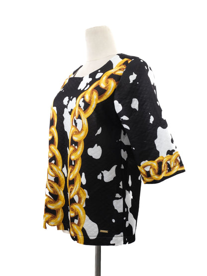 NEW Moschino Black &amp; White Chain Print Top Size L Cotton