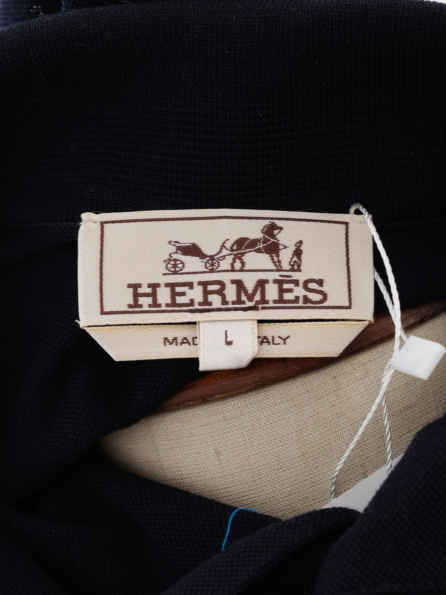 Excellent Hermes Blue Polo Shirt Cotton Size L Double Stripe