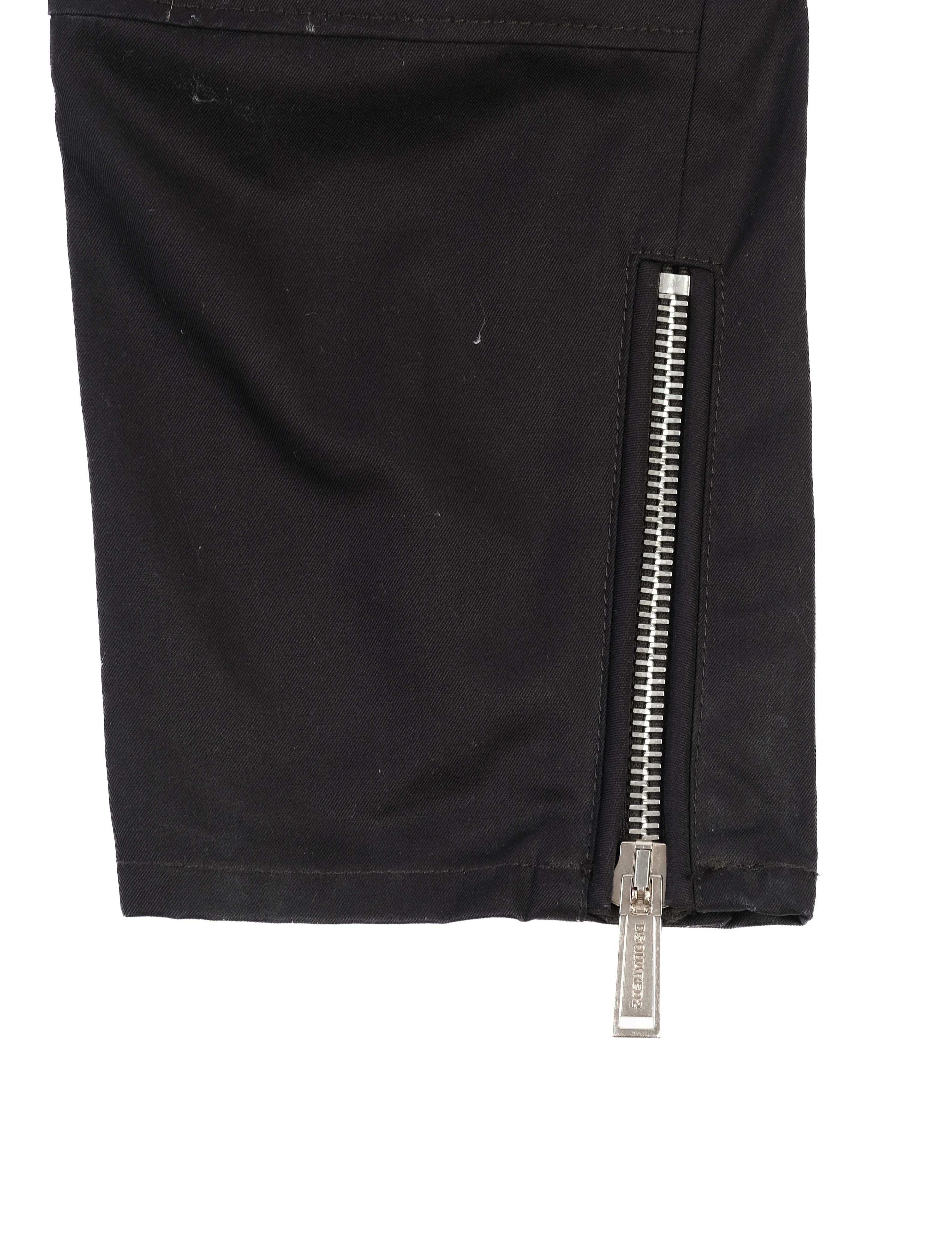 Excellent Dsquared2 Black Cotton Pants Size 40 with Zipper Details