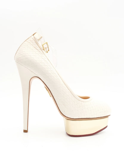 NEW Charlotte Olympia White Leather High-Heeled Platform Shoes Size 40