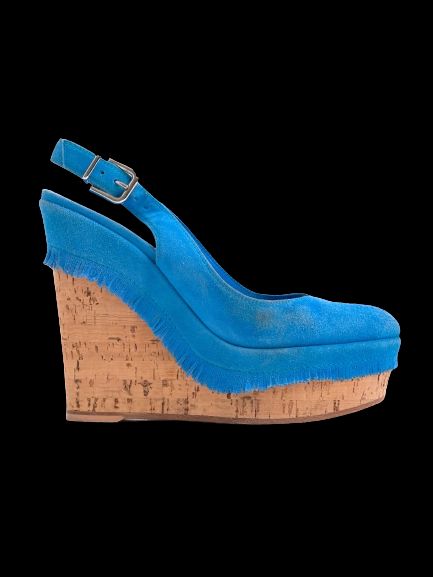 Good Gianvito Rossi Blue Genuine Suede Wedge Heel Shoes Size 35