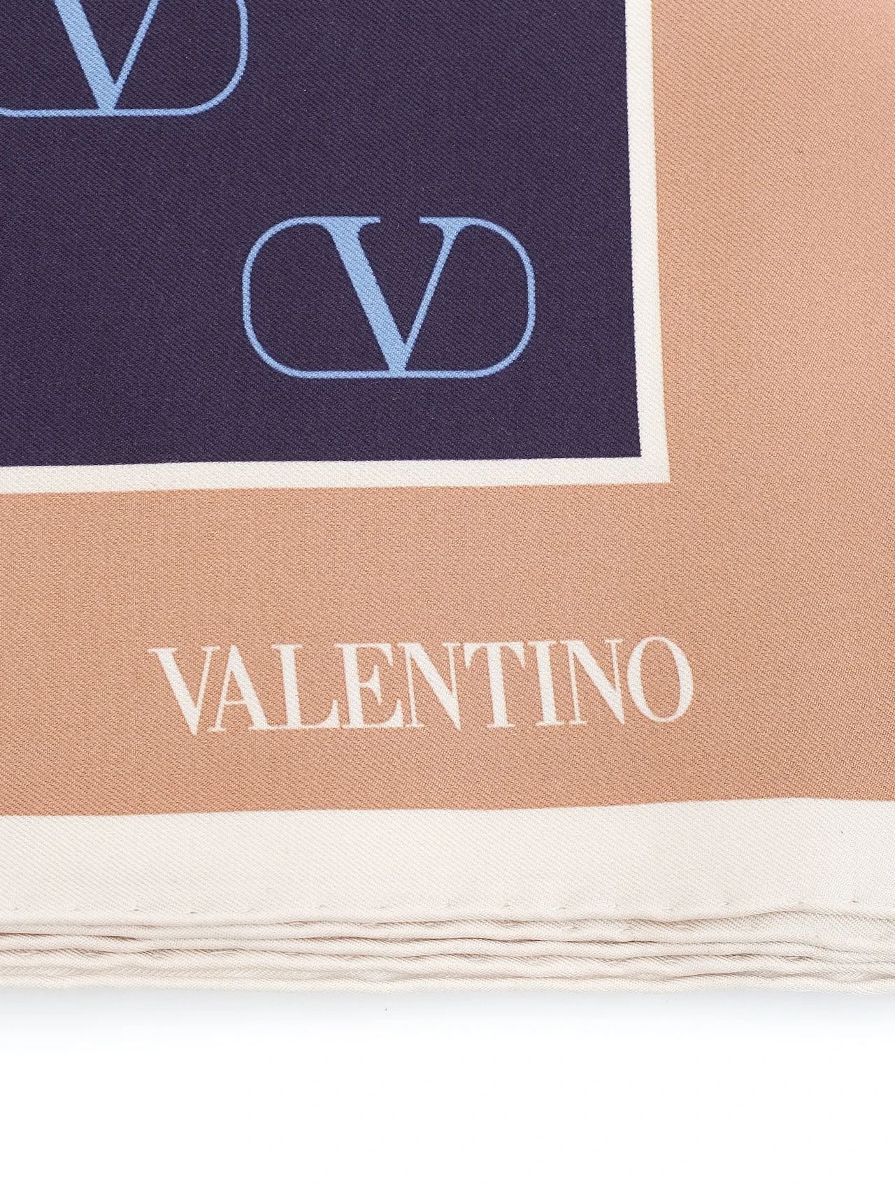 NEW Valentino Silk Scarf Combined Navy Blue &amp; Beige with Logo