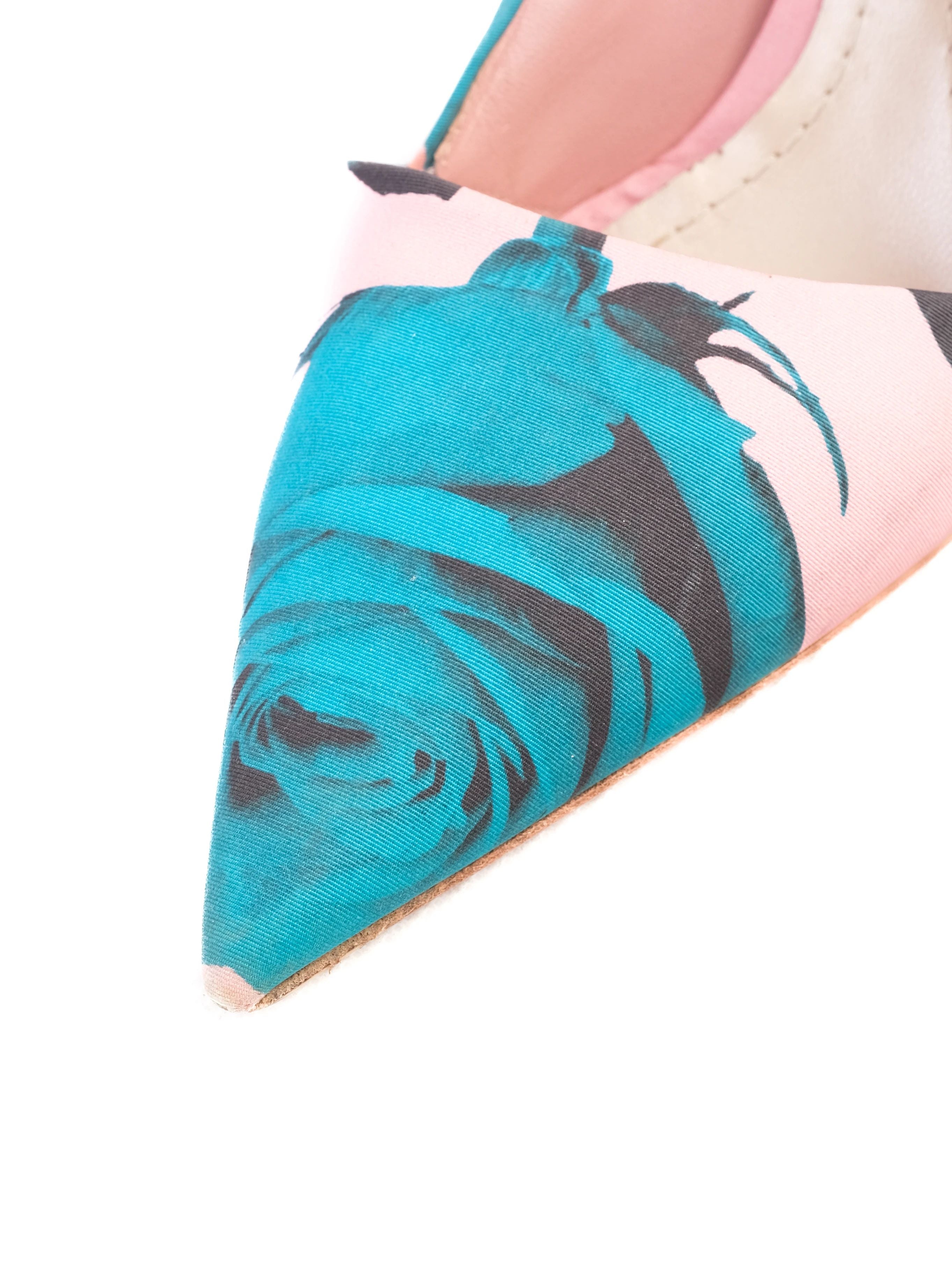 Dior Floral High-Heeled Shoes Excellent Condition Stiletto Teal Pink