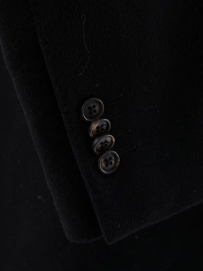 Excellent Smalto Black Cashmere Coat with Fur Collar Size XL