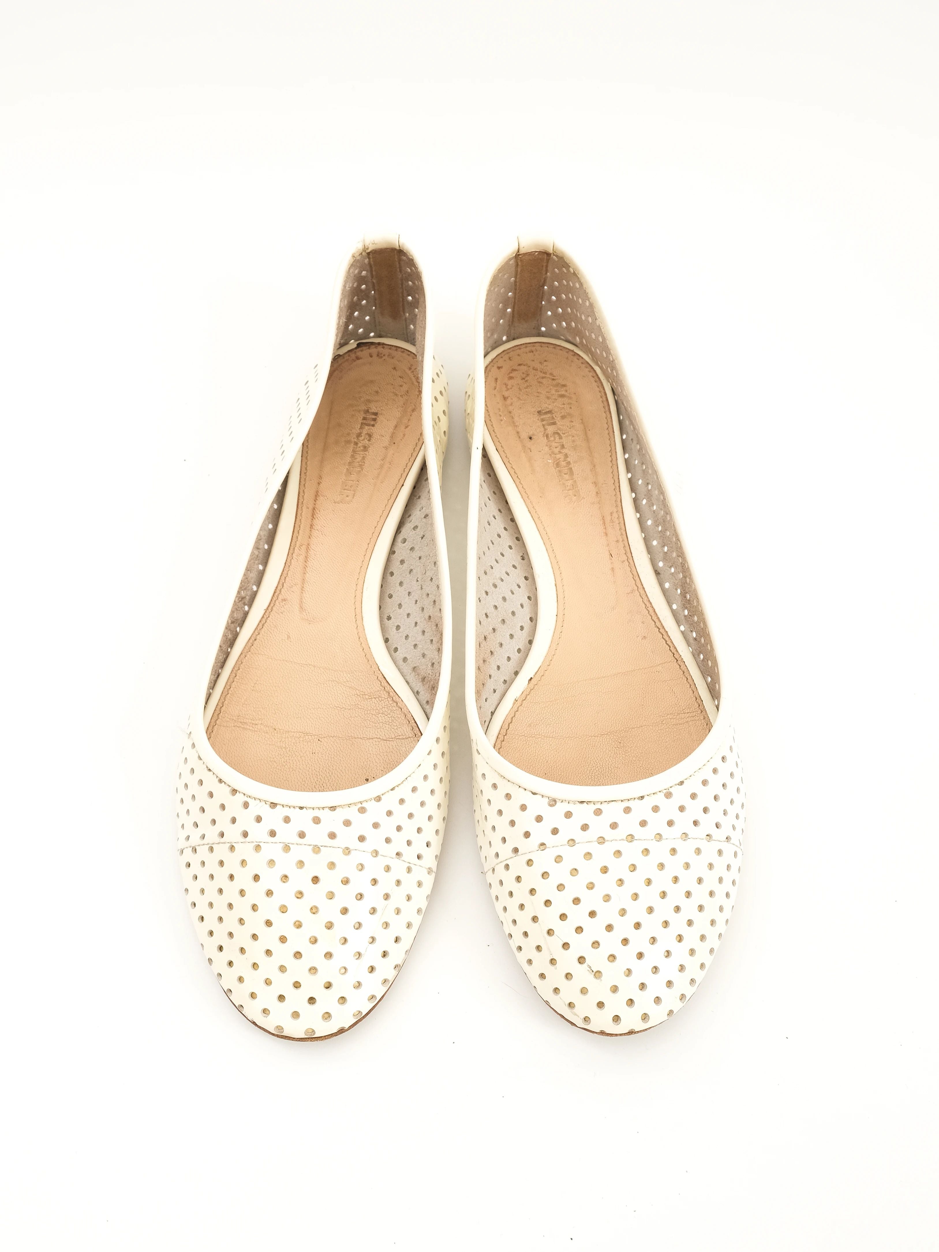 Good Jil Sander White Leather Flat Shoes Size 39 Women&