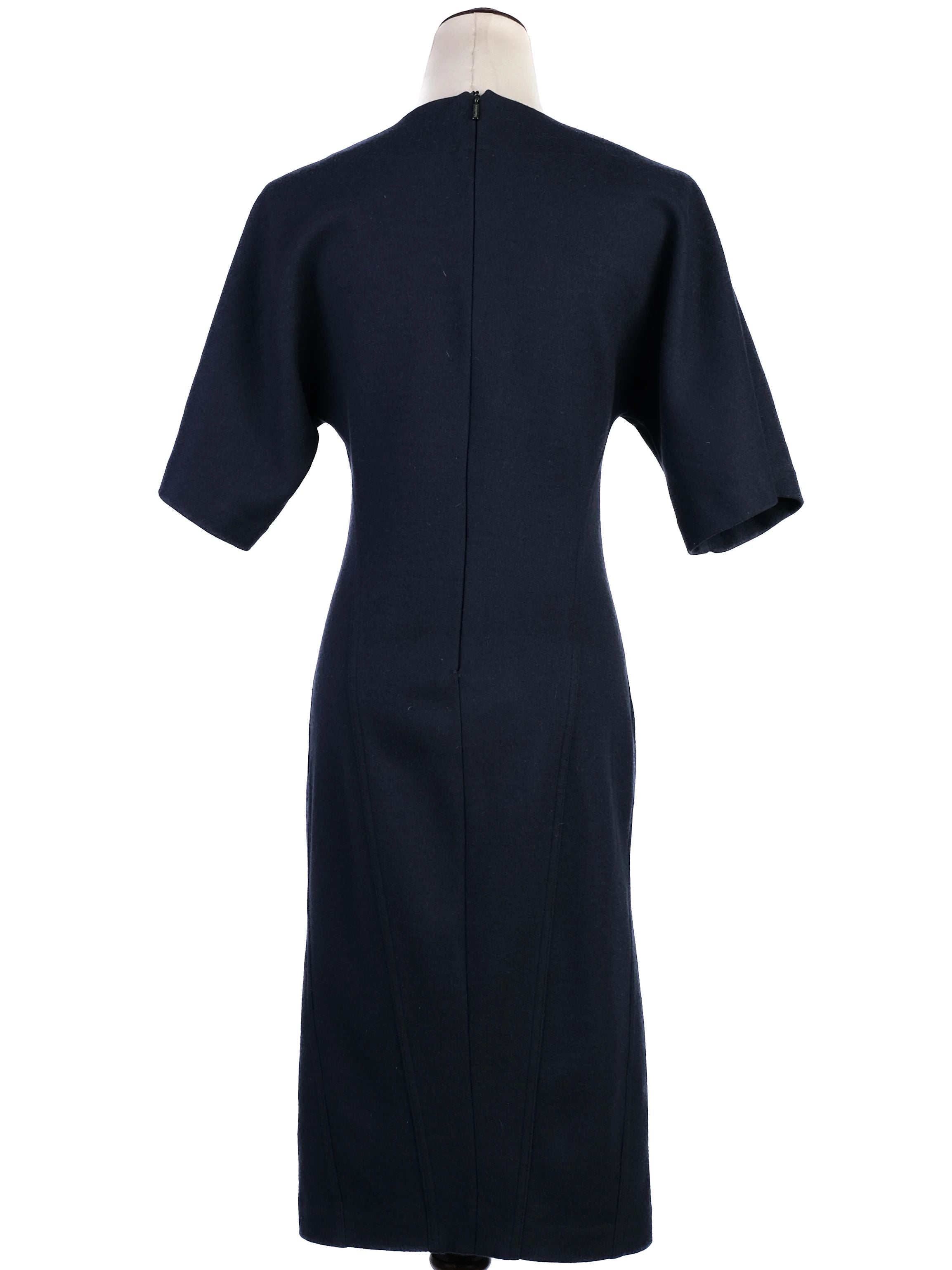 Excellent Max Mara Blue Wool Dress Size M Short Sleeve Knee-Length