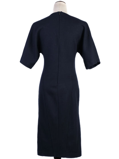 Excellent Max Mara Blue Wool Dress Size M Short Sleeve Knee-Length