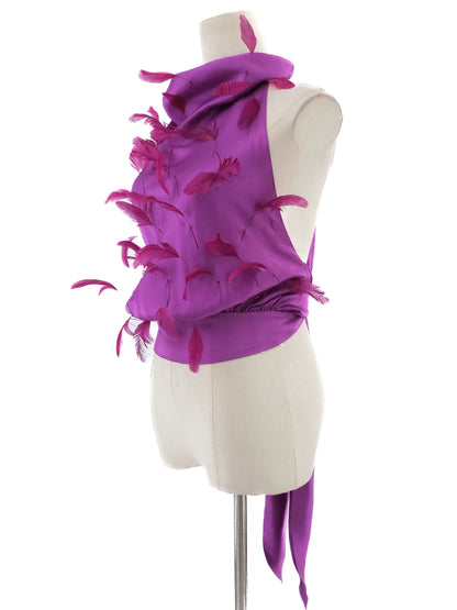 Excellent The Attico Purple Silk Top with Feathers, Size M