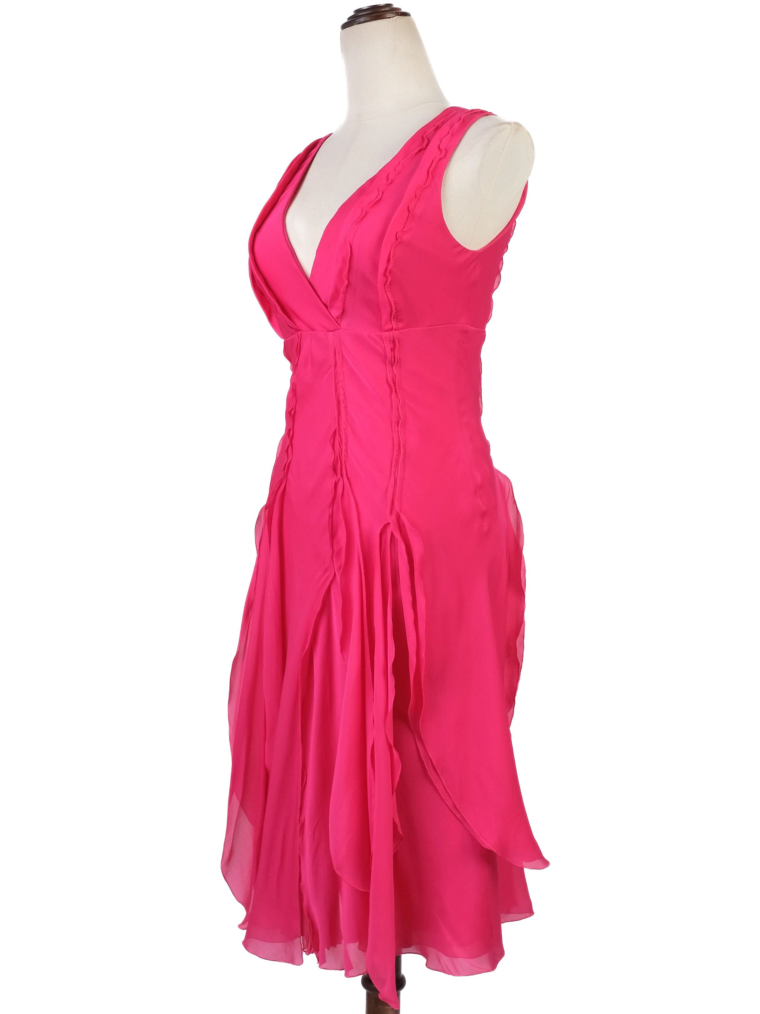 Excellent Celine Pink Silk Sleeveless Dress with Ruffled Skirt