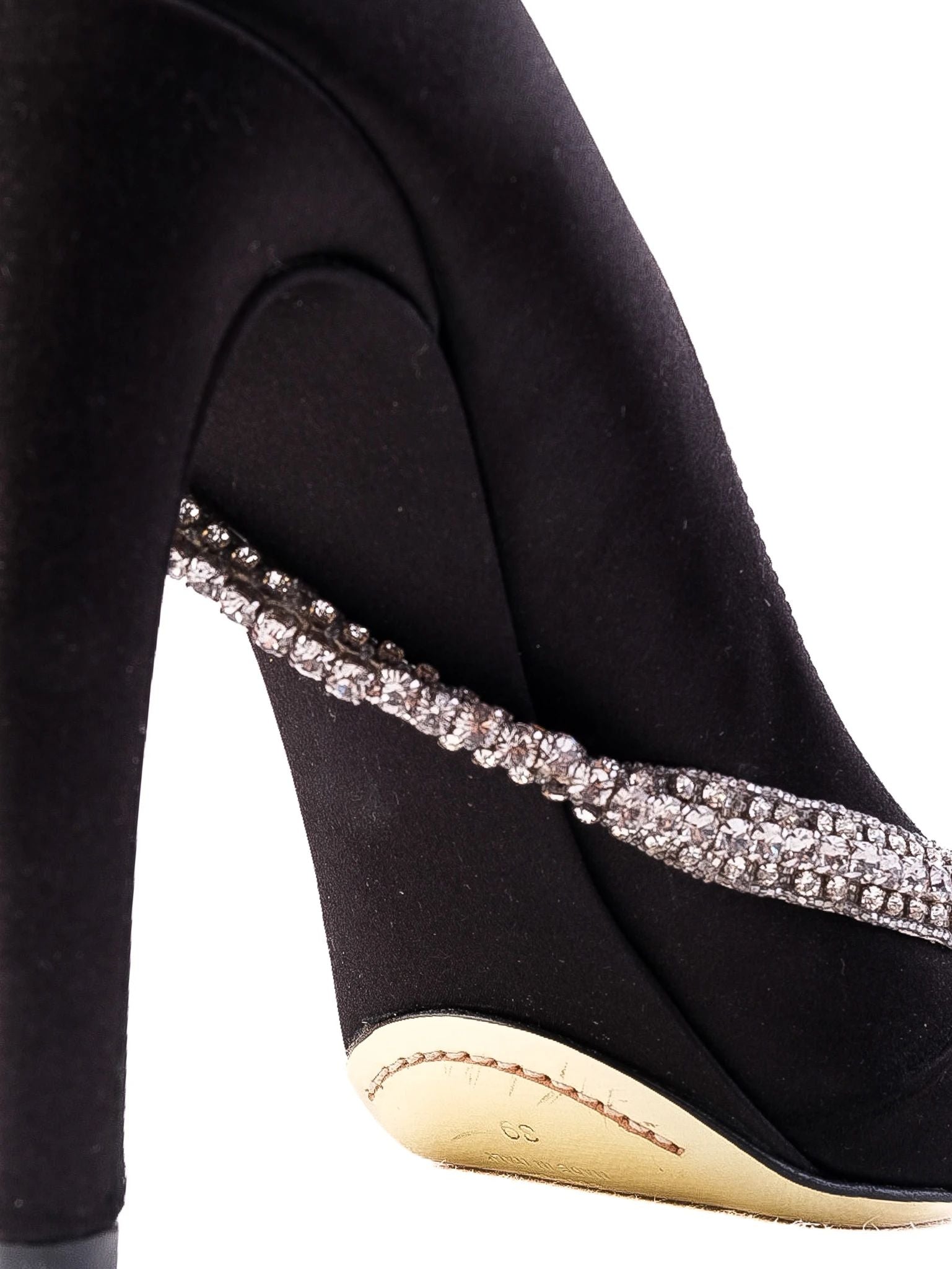 Excellent Valentino Black High-Heeled Peep-Toe Shoes with Rhinestones