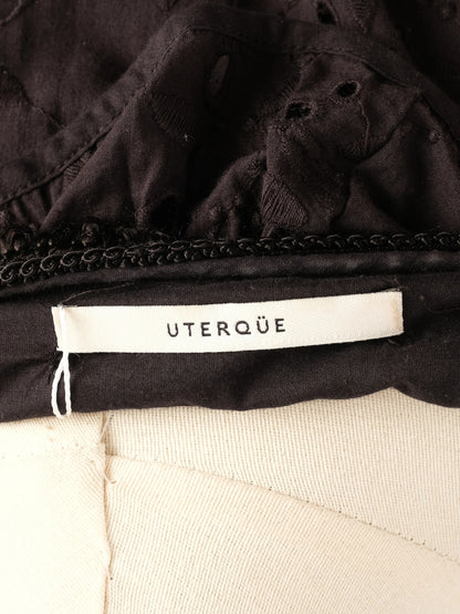 Excellent Uterque Black Cotton Dress M with Ruffle &amp; Embroidery Details