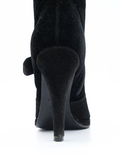 Excellent GF Ferre Black Leather High-Heeled Ankle Boots Size 38.5